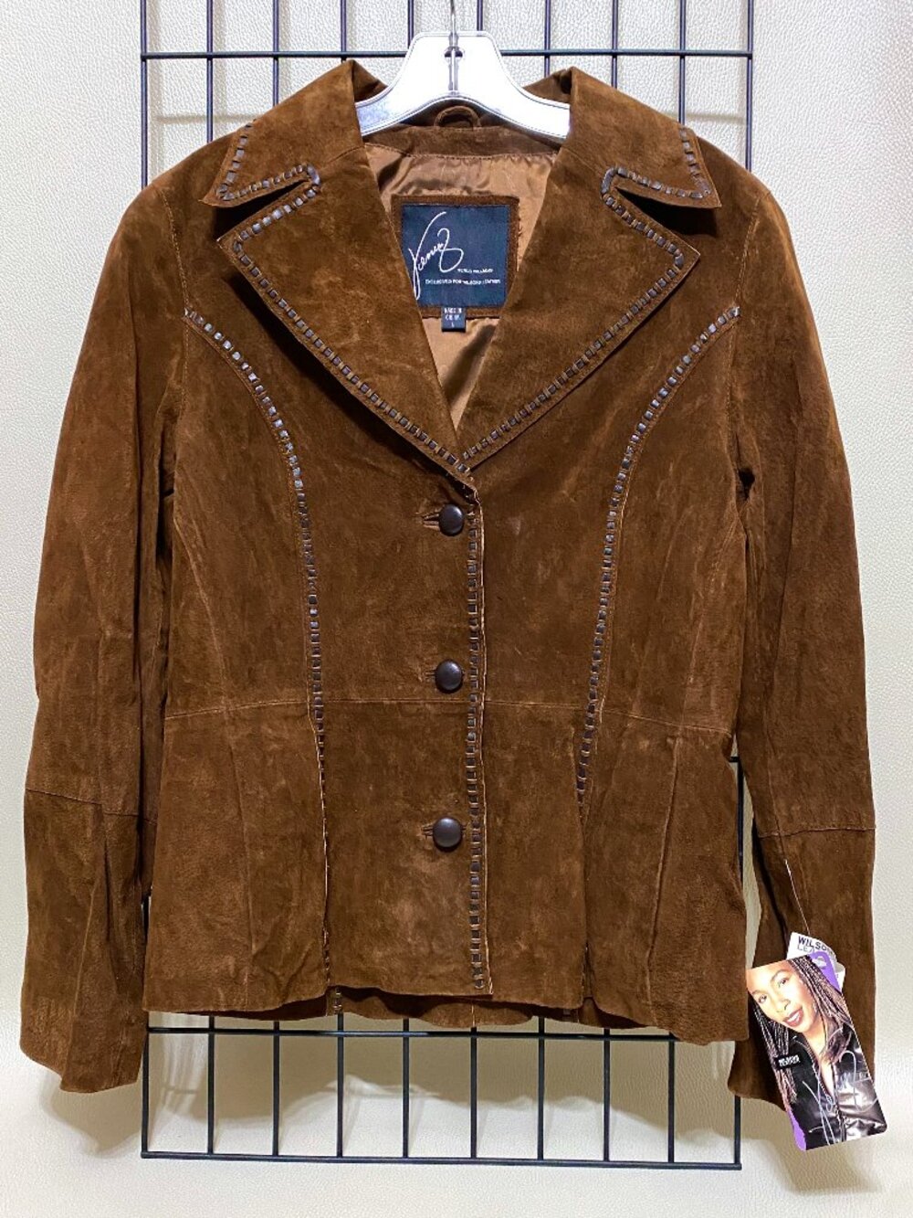 Womens Wilsons Leather Venus Williams Brown Suede 3 Button Blazer Jacket Size L